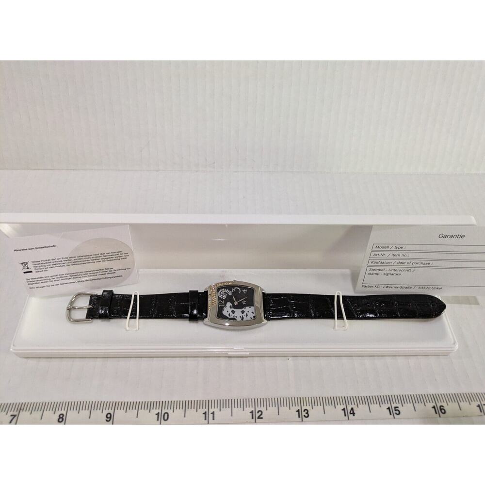 Women Watch Leather Black Dogs‎ Quartz Watch Rectangle Water Resist Genuine NWT